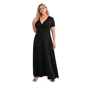 NEW Poseshe Woman's Plus Size V-Neck Evening Black Party Dress